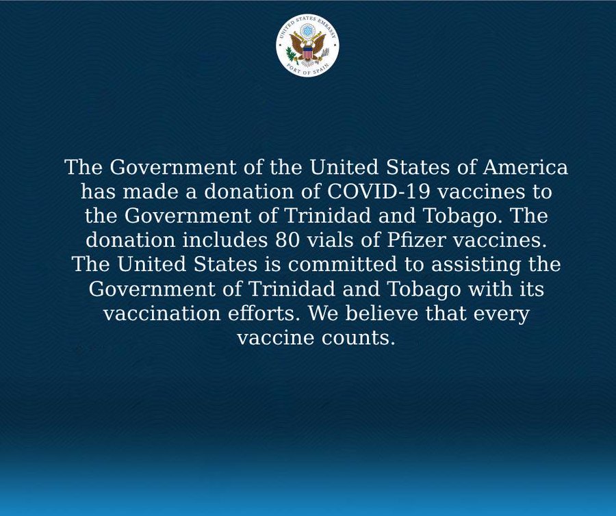 Mỹ tặng 80 lọ vắc xin cho Dân Trinidad và Tobago khiến mạng xã hội chế nhạo