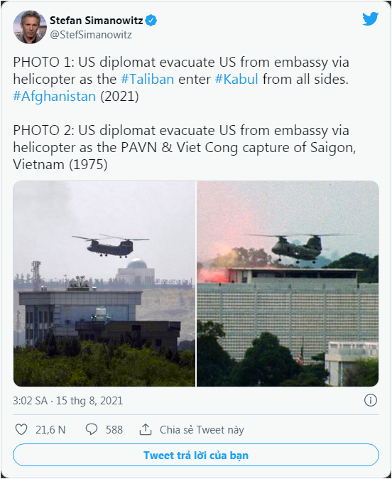 "Bức hình ấn tượng": dân mạng so sánh cuộc di tản của người Mỹ khỏi Kabul với Sài Gòn