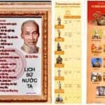 A portrait of Ho Chi Minh with a framed background and a poetic quote in Vietnamese.